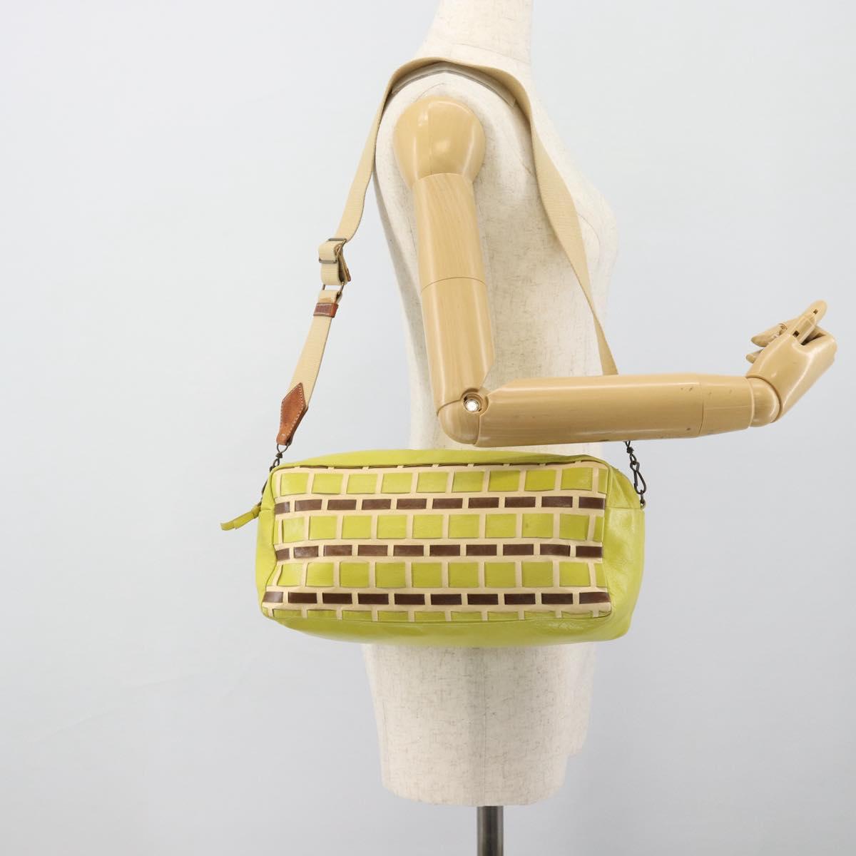 Miu Miu Shoulder Bag Leather LIme Green Gold Auth BA14150