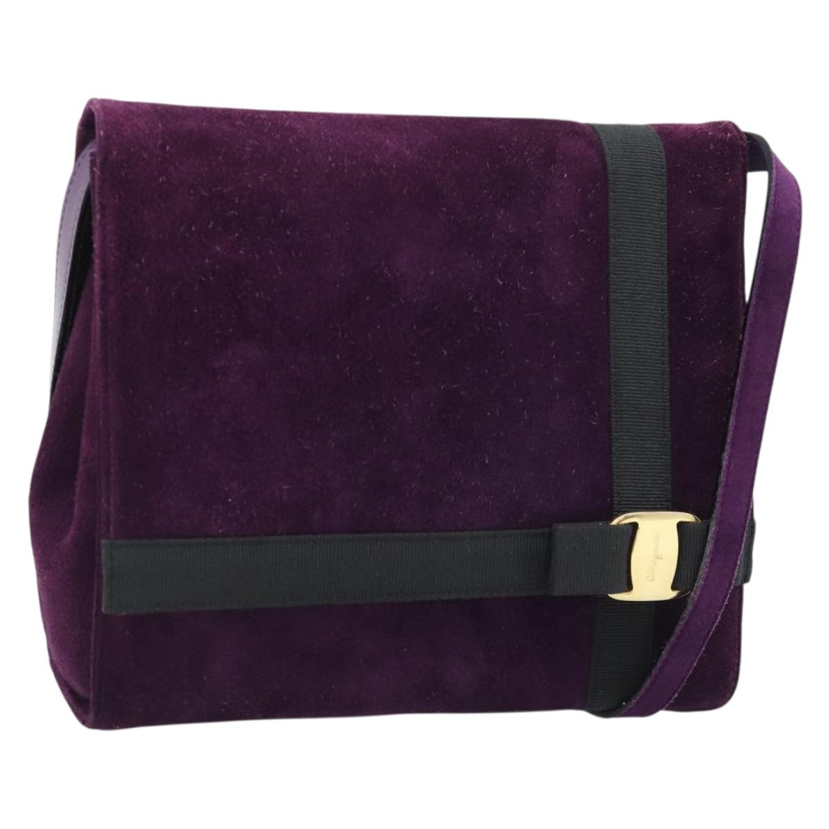Salvatore Ferragamo Vala Shoulder Bag Suede Purple Gold Auth BA14151A