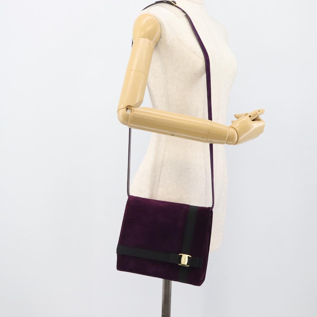 Salvatore Ferragamo Vala Shoulder Bag Suede Purple Gold Auth BA14151A