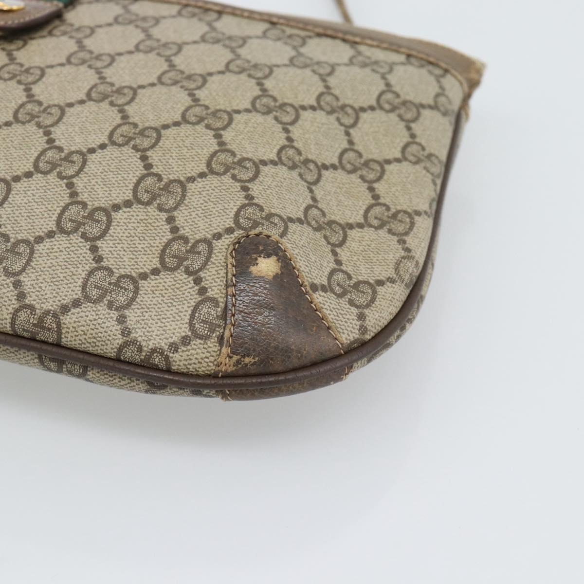 GUCCI GG Supreme Web Sherry Line Shoulder Bag PVC Beige Gold Auth BA14154