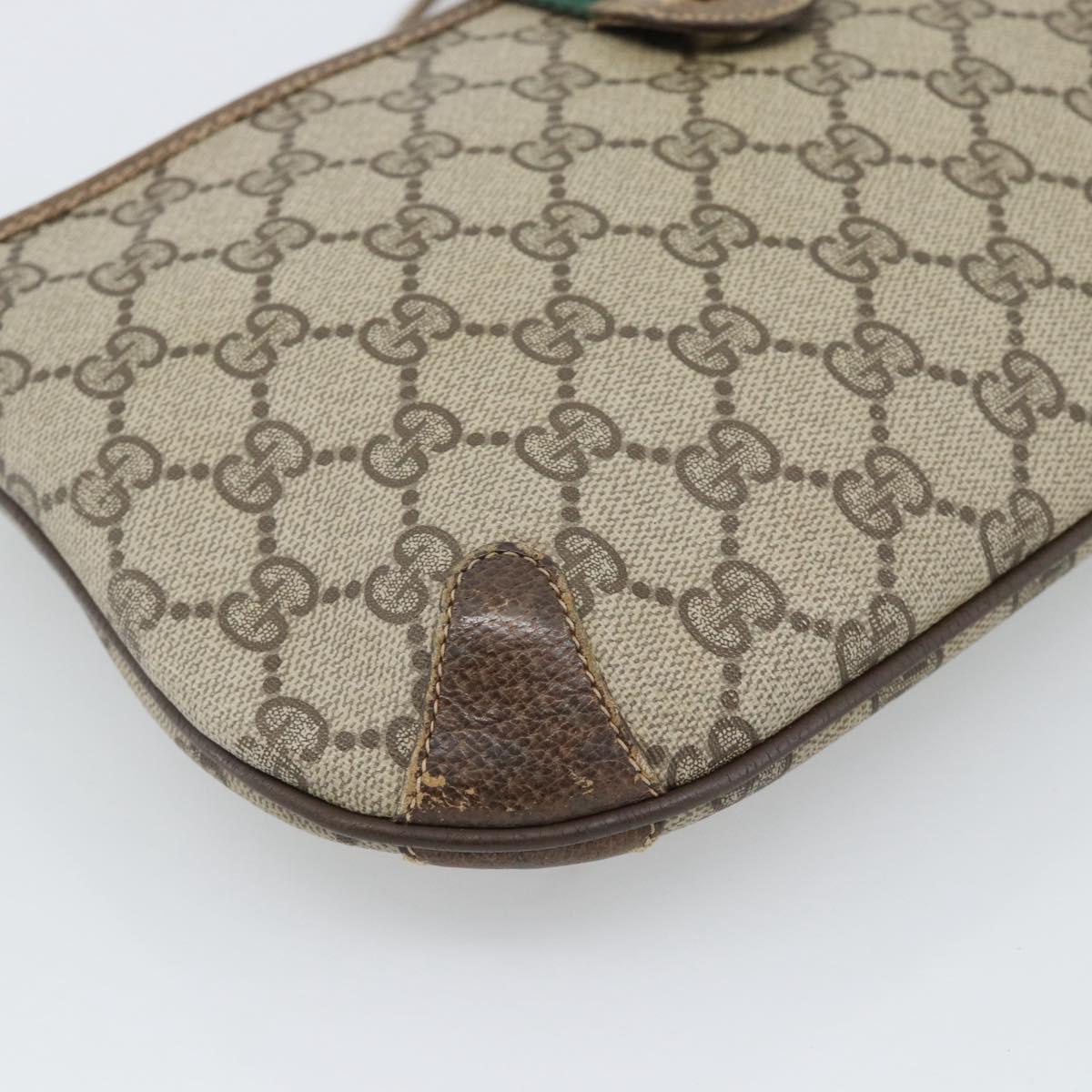 GUCCI GG Supreme Web Sherry Line Shoulder Bag PVC Beige Gold Auth BA14154