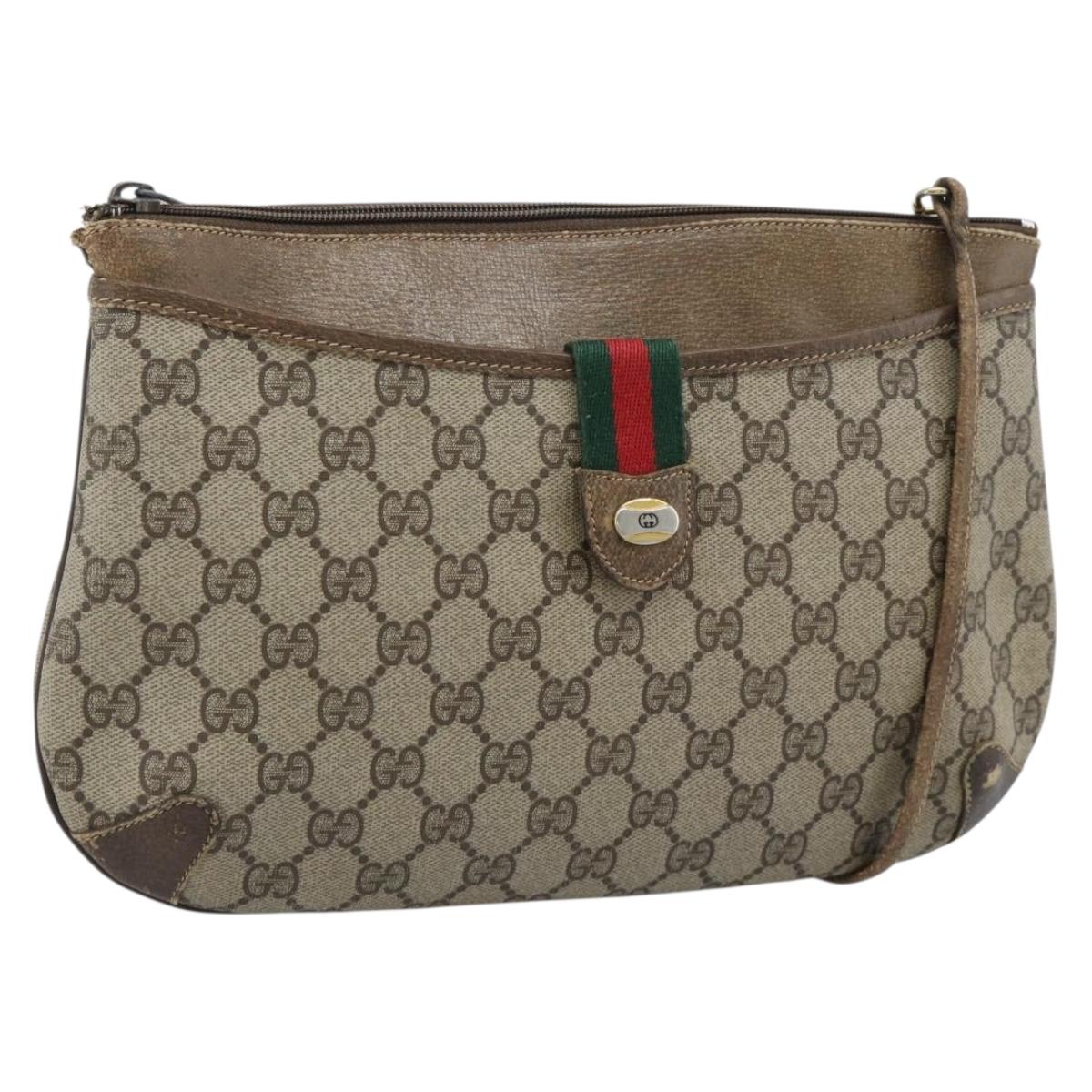 GUCCI GG Supreme Web Sherry Line Shoulder Bag PVC Beige Gold Auth BA14154