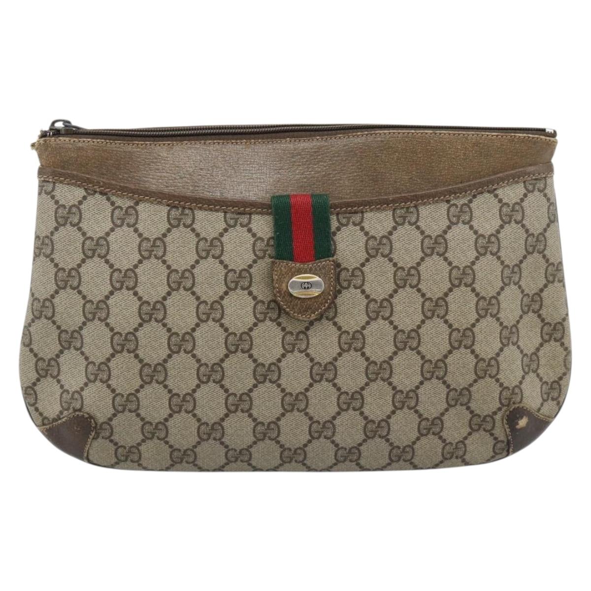 GUCCI GG Supreme Web Sherry Line Shoulder Bag PVC Beige Gold Auth BA14154