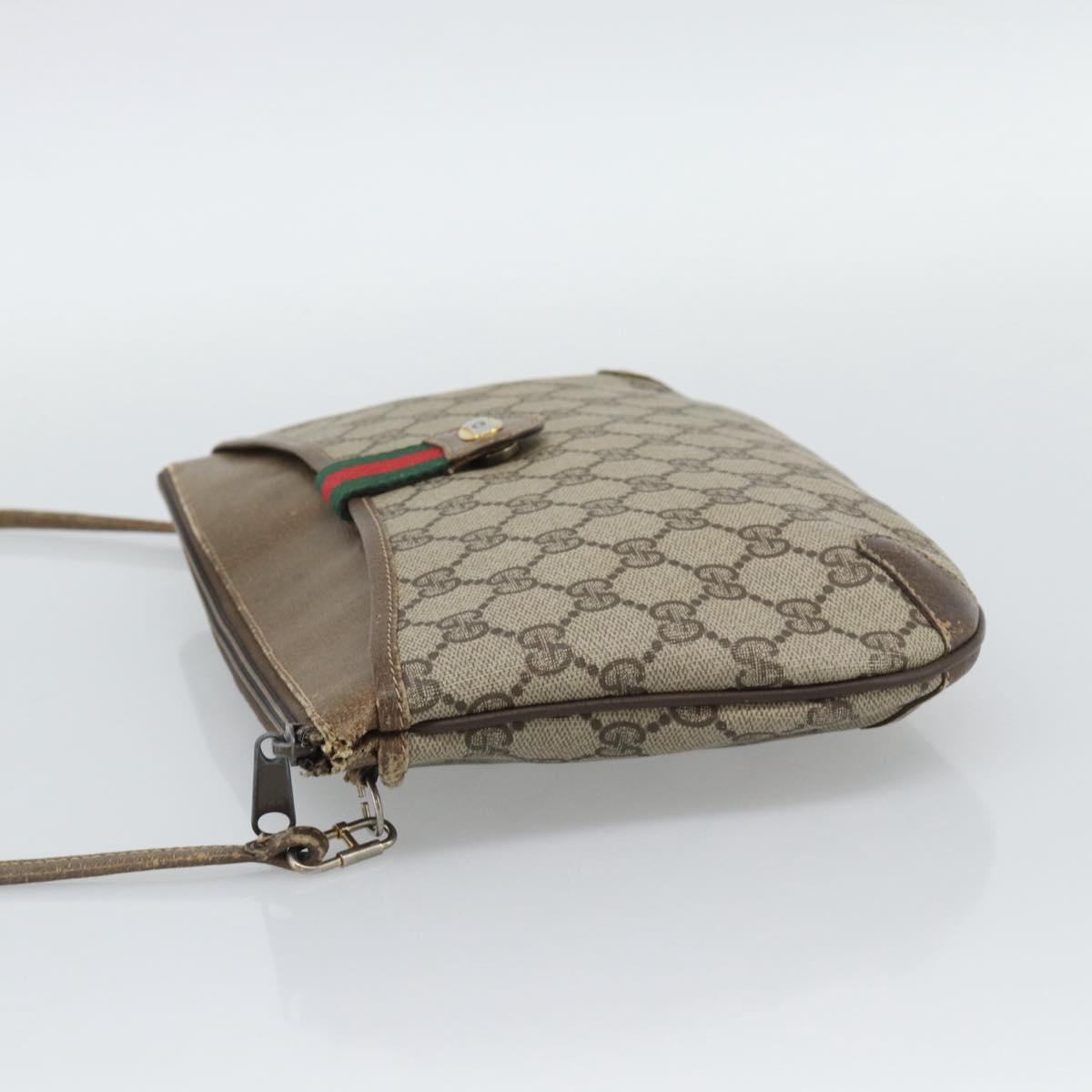 GUCCI GG Supreme Web Sherry Line Shoulder Bag PVC Beige Gold Auth BA14154
