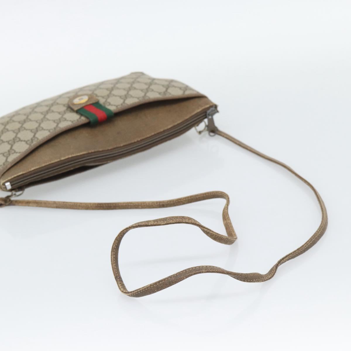 GUCCI GG Supreme Web Sherry Line Shoulder Bag PVC Beige Gold Auth BA14154
