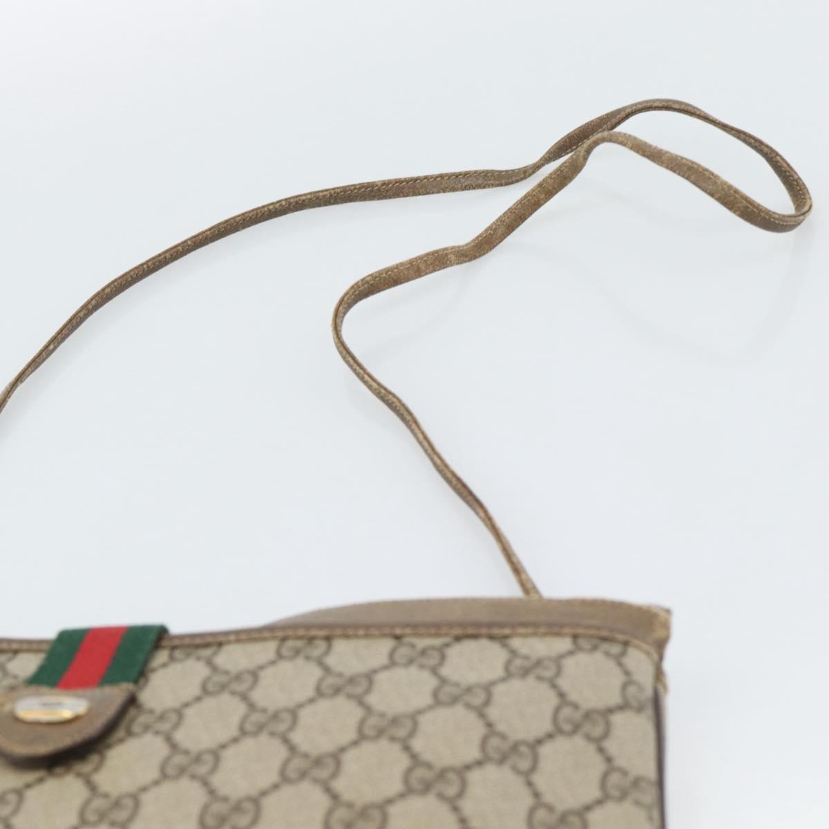GUCCI GG Supreme Web Sherry Line Shoulder Bag PVC Beige Gold Auth BA14154