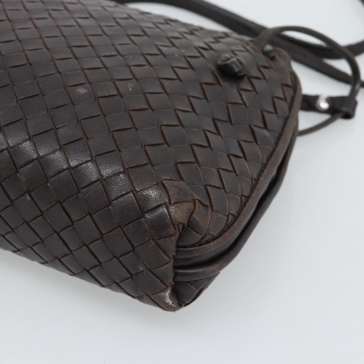 BOTTEGA VENETA INTRECCIATO Shoulder Bag Leather Brown Silver Auth BA14156