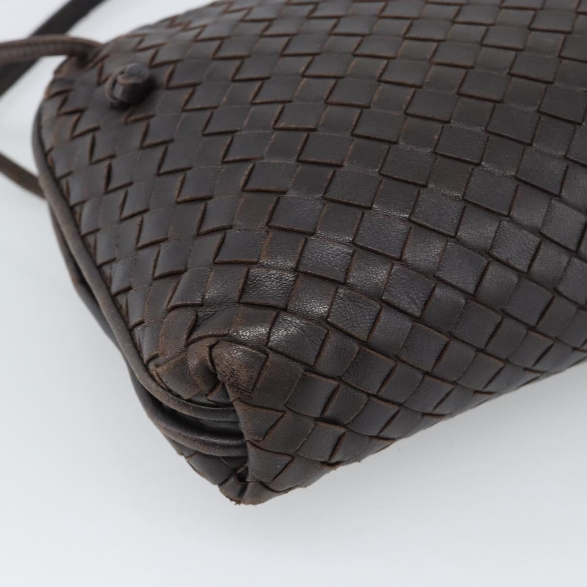 BOTTEGA VENETA INTRECCIATO Shoulder Bag Leather Brown Silver Auth BA14156