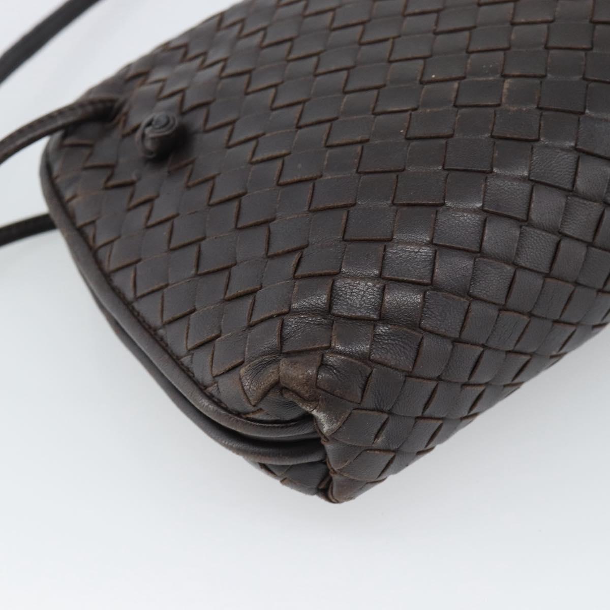 BOTTEGA VENETA INTRECCIATO Shoulder Bag Leather Brown Silver Auth BA14156