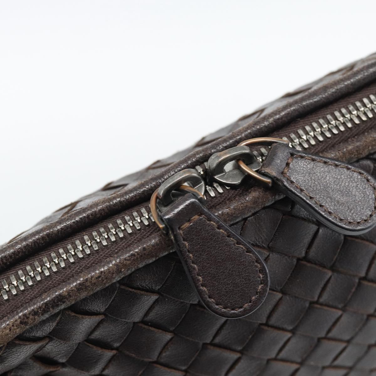 BOTTEGA VENETA INTRECCIATO Shoulder Bag Leather Brown Silver Auth BA14156