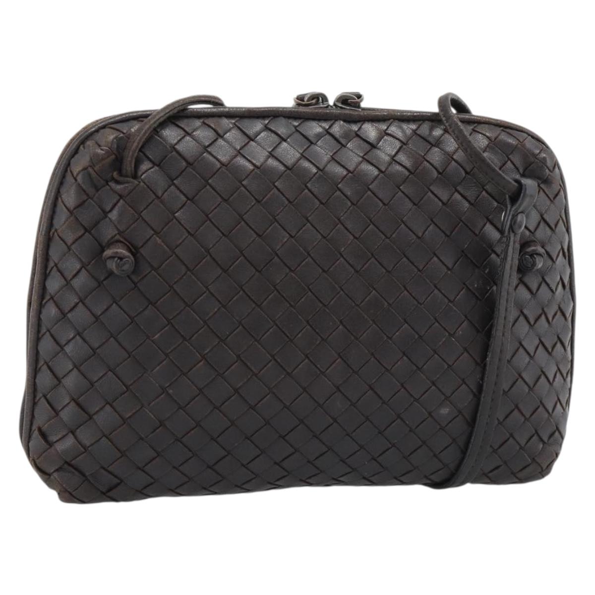 BOTTEGA VENETA INTRECCIATO Shoulder Bag Leather Brown Silver Auth BA14156