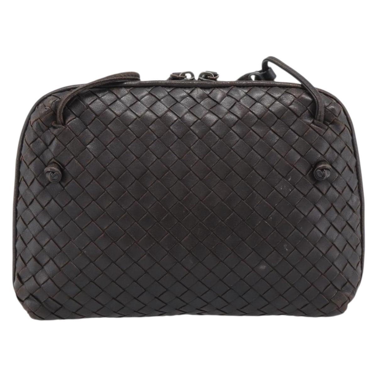 BOTTEGA VENETA INTRECCIATO Shoulder Bag Leather Brown Silver Auth BA14156
