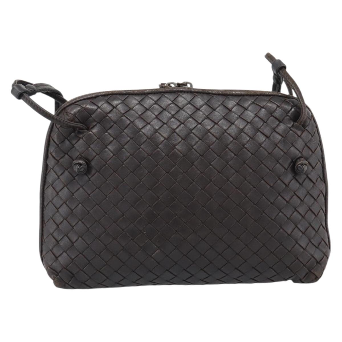 BOTTEGA VENETA INTRECCIATO Shoulder Bag Leather Brown Silver Auth BA14156