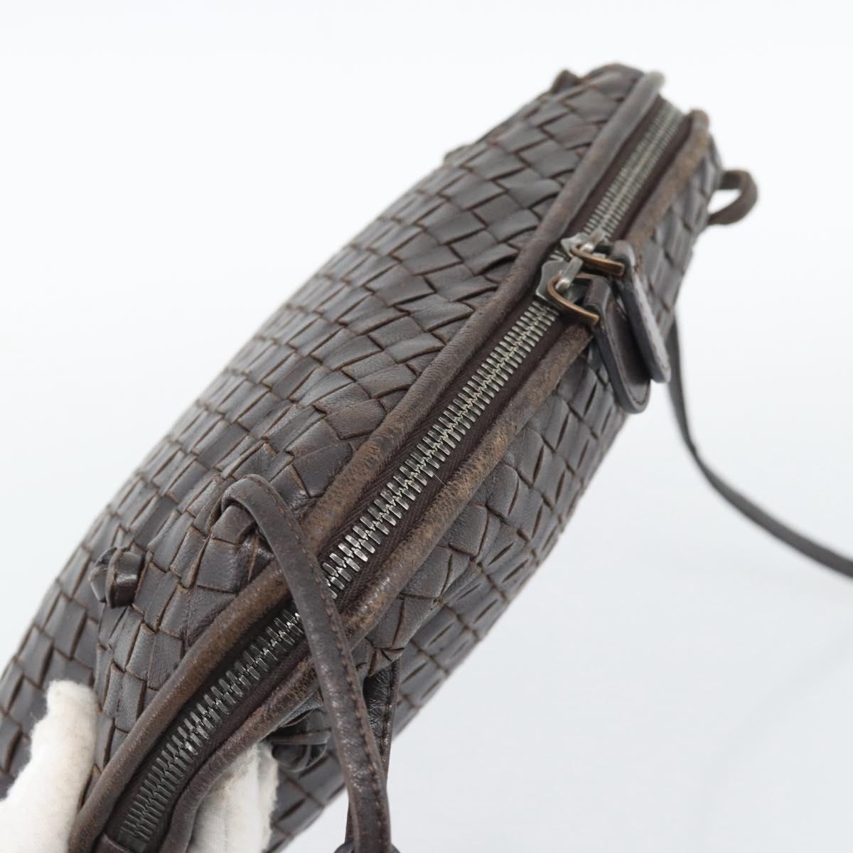 BOTTEGA VENETA INTRECCIATO Shoulder Bag Leather Brown Silver Auth BA14156