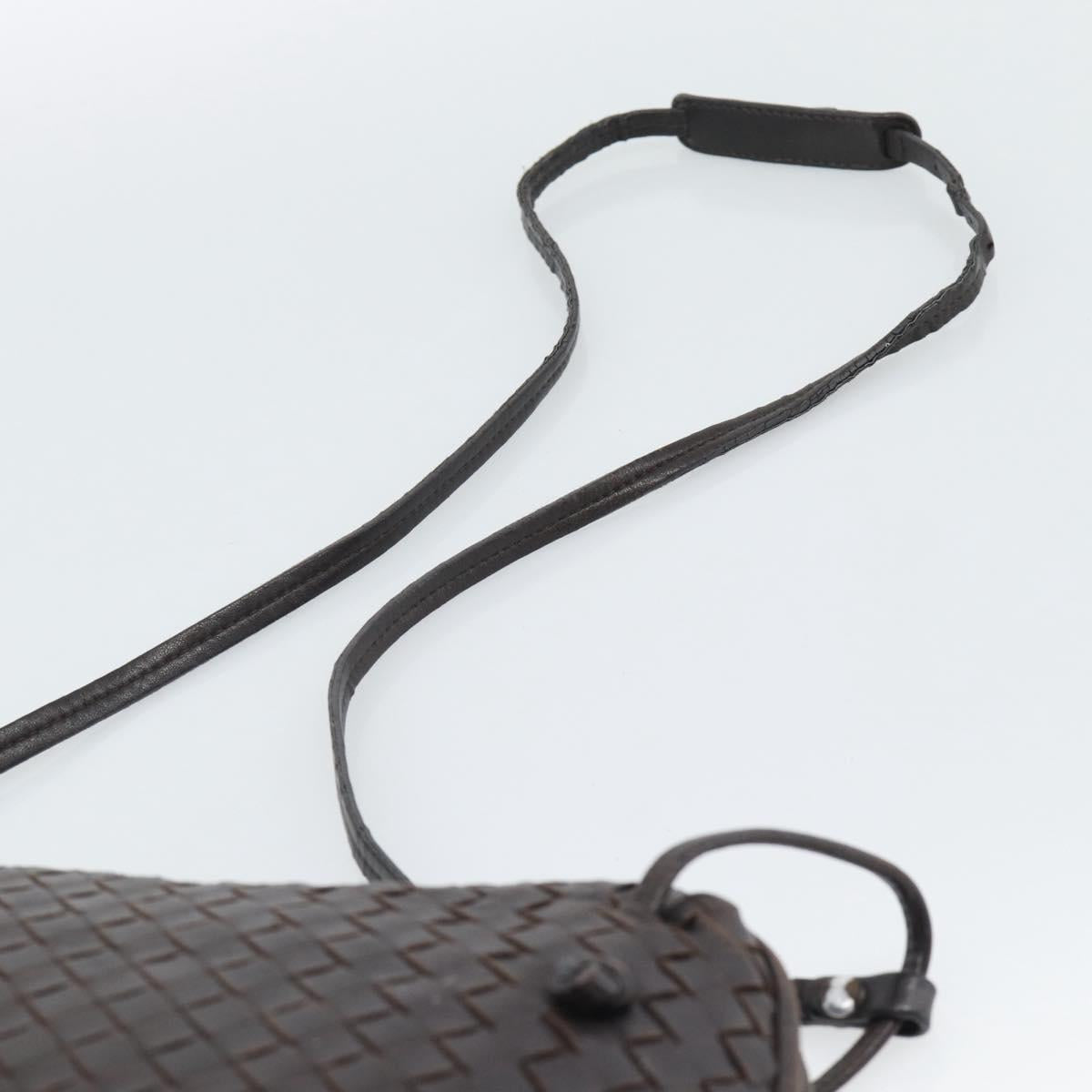 BOTTEGA VENETA INTRECCIATO Shoulder Bag Leather Brown Silver Auth BA14156