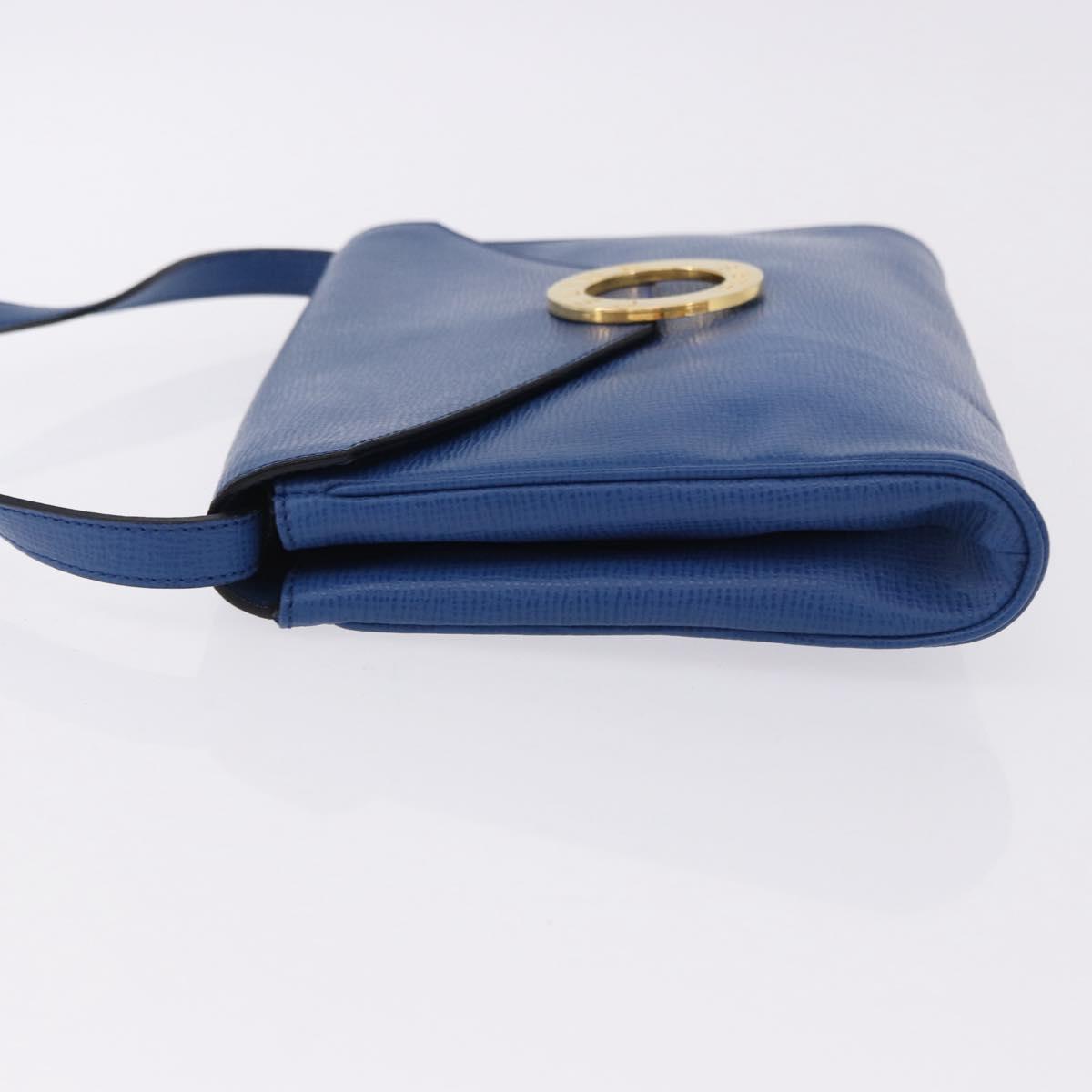CELINE Circle Shoulder Bag Leather Blue Gold Auth BA14157V