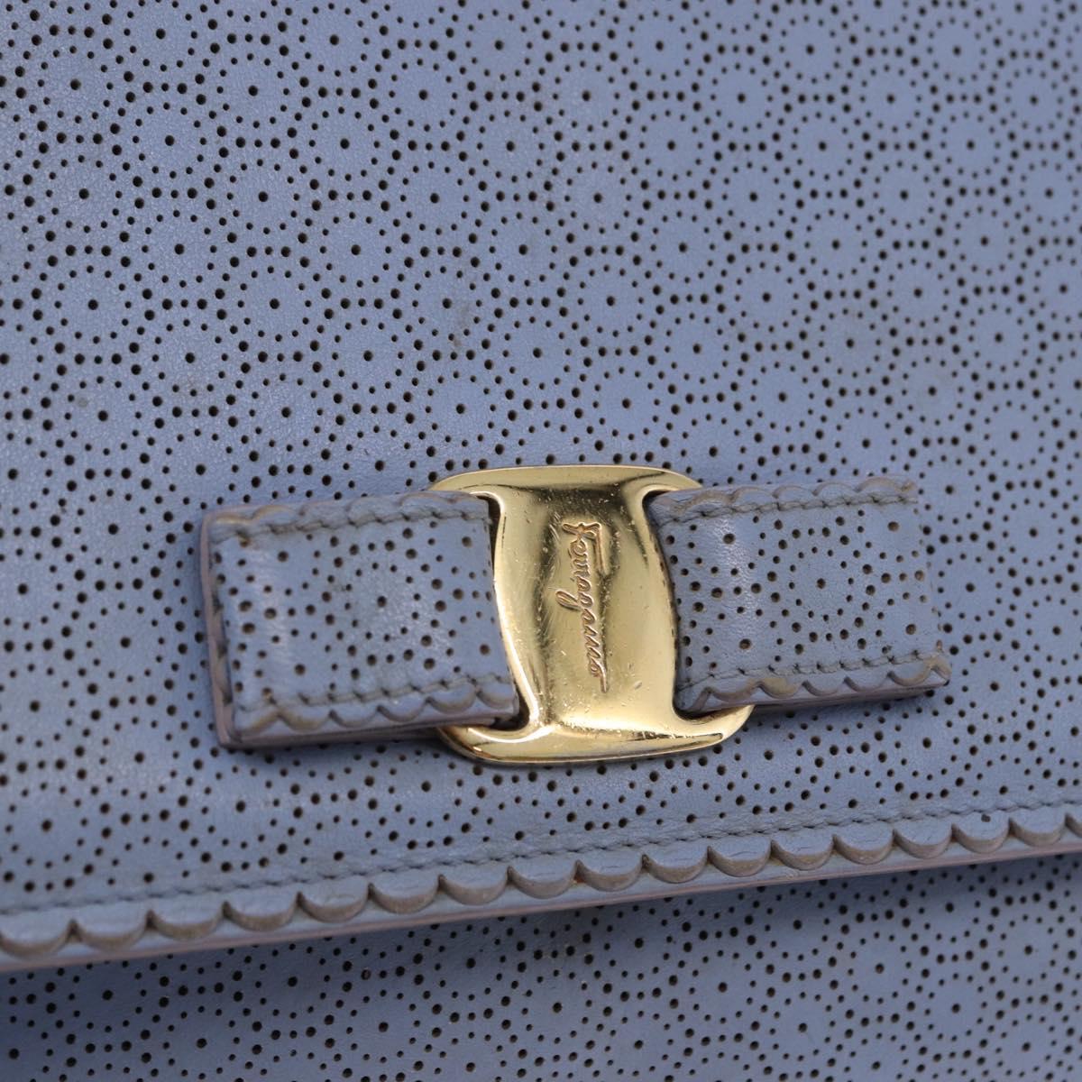Salvatore Ferragamo Vala Chain Shoulder Bag Leather Blue Gold Auth BA14158