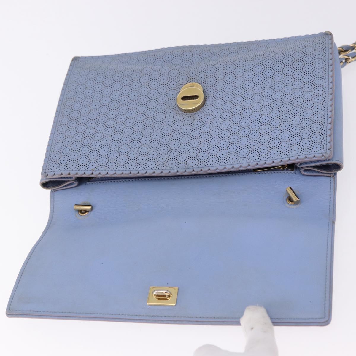 Salvatore Ferragamo Vala Chain Shoulder Bag Leather Blue Gold Auth BA14158