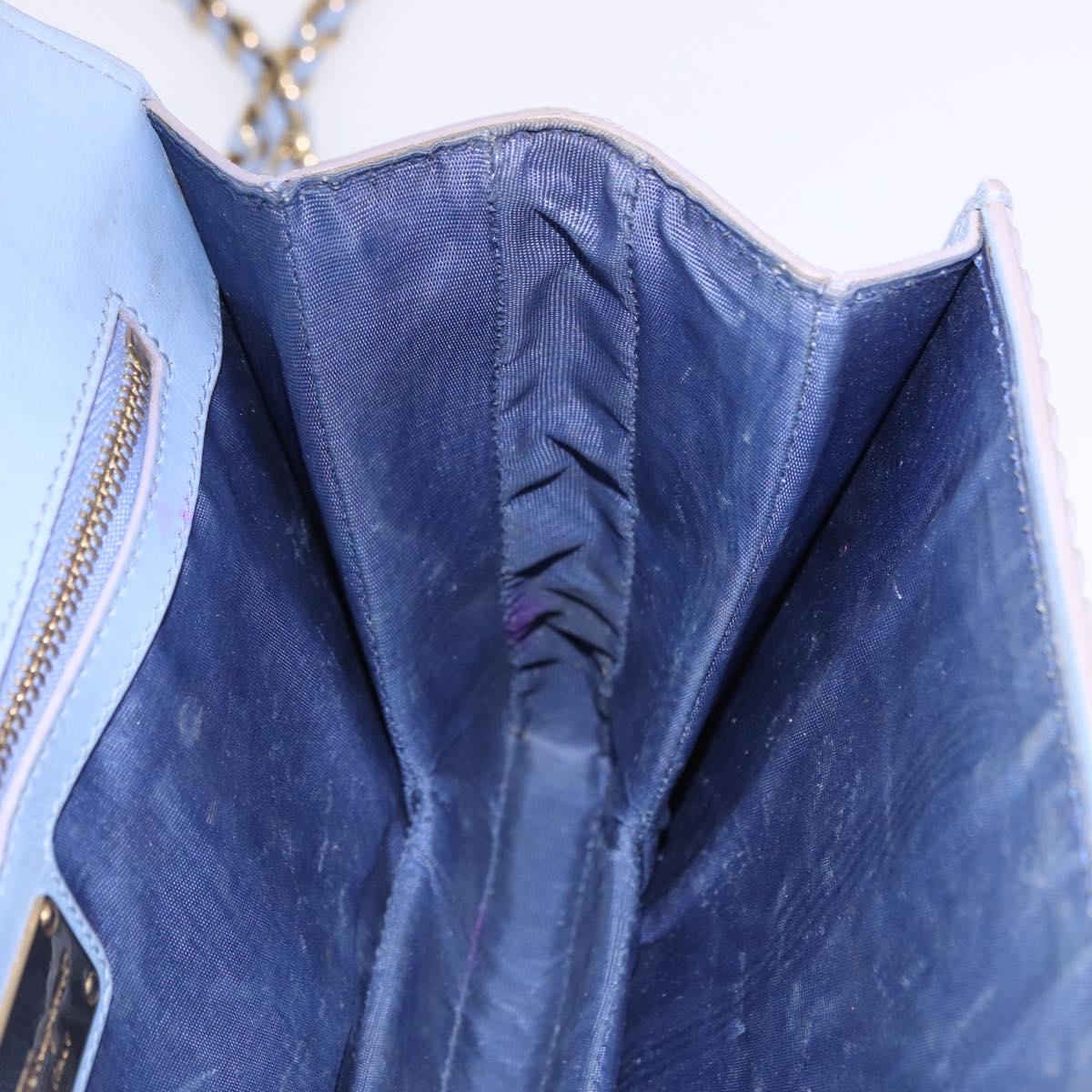 Salvatore Ferragamo Vala Chain Shoulder Bag Leather Blue Gold Auth BA14158