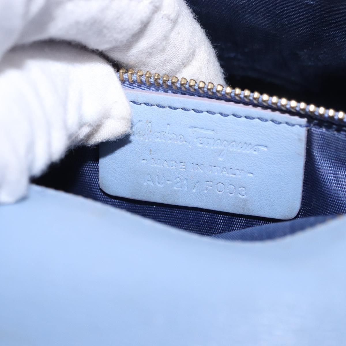 Salvatore Ferragamo Vala Chain Shoulder Bag Leather Blue Gold Auth BA14158