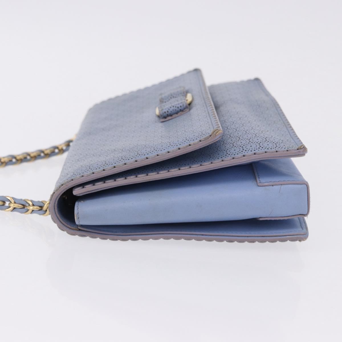 Salvatore Ferragamo Vala Chain Shoulder Bag Leather Blue Gold Auth BA14158