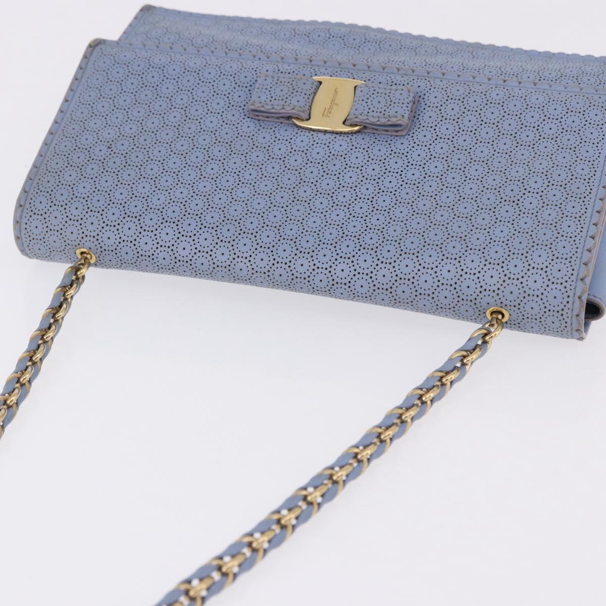 Salvatore Ferragamo Vala Chain Shoulder Bag Leather Blue Gold Auth BA14158