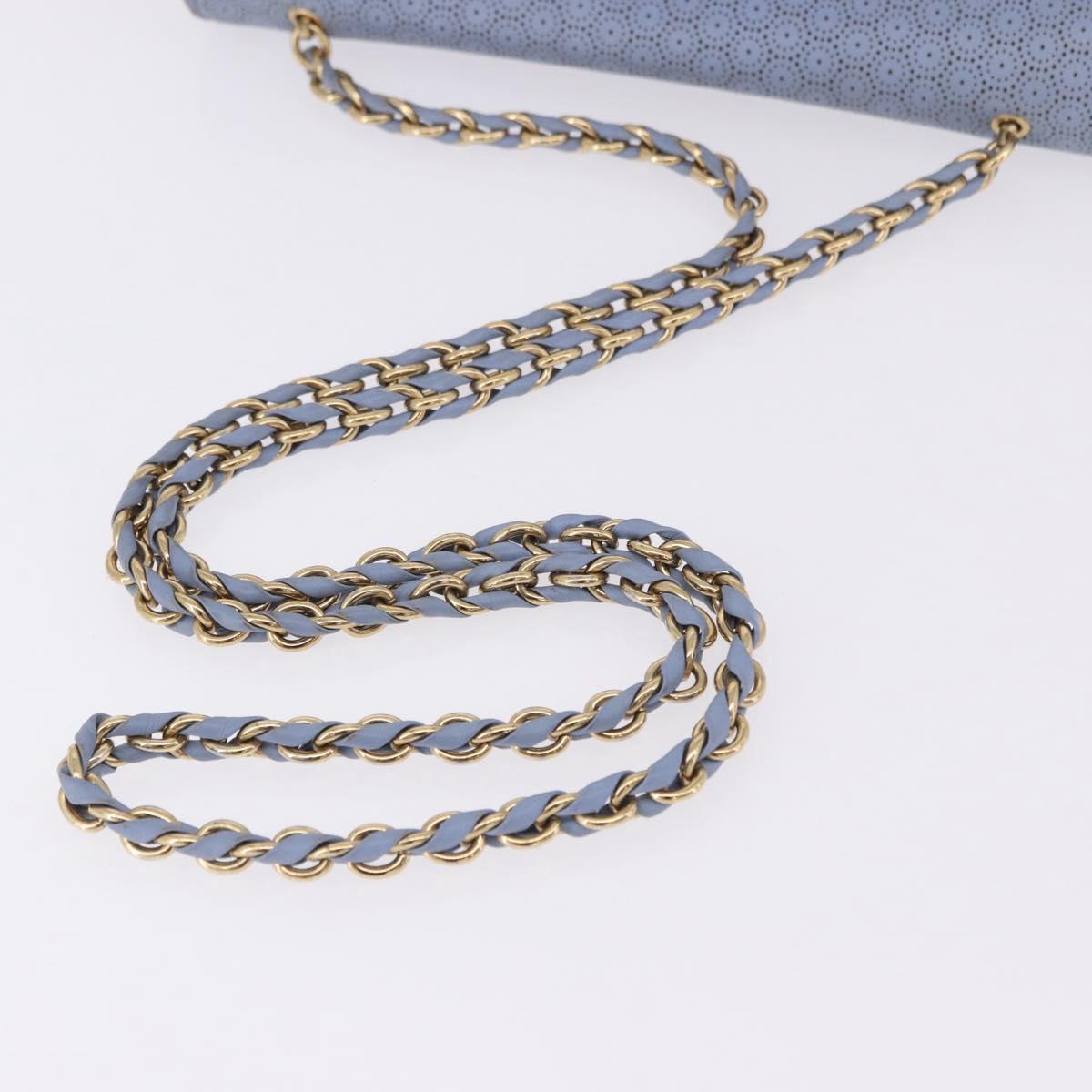 Salvatore Ferragamo Vala Chain Shoulder Bag Leather Blue Gold Auth BA14158