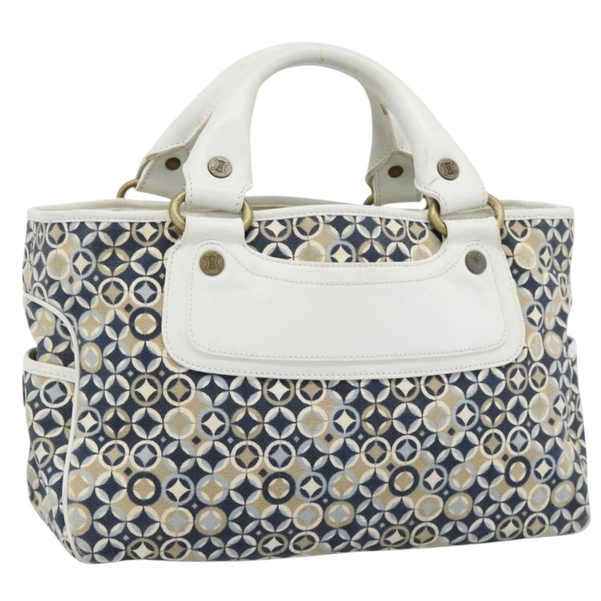 CELINE Boogie Bag Canvas Navy Gold Auth BA14159