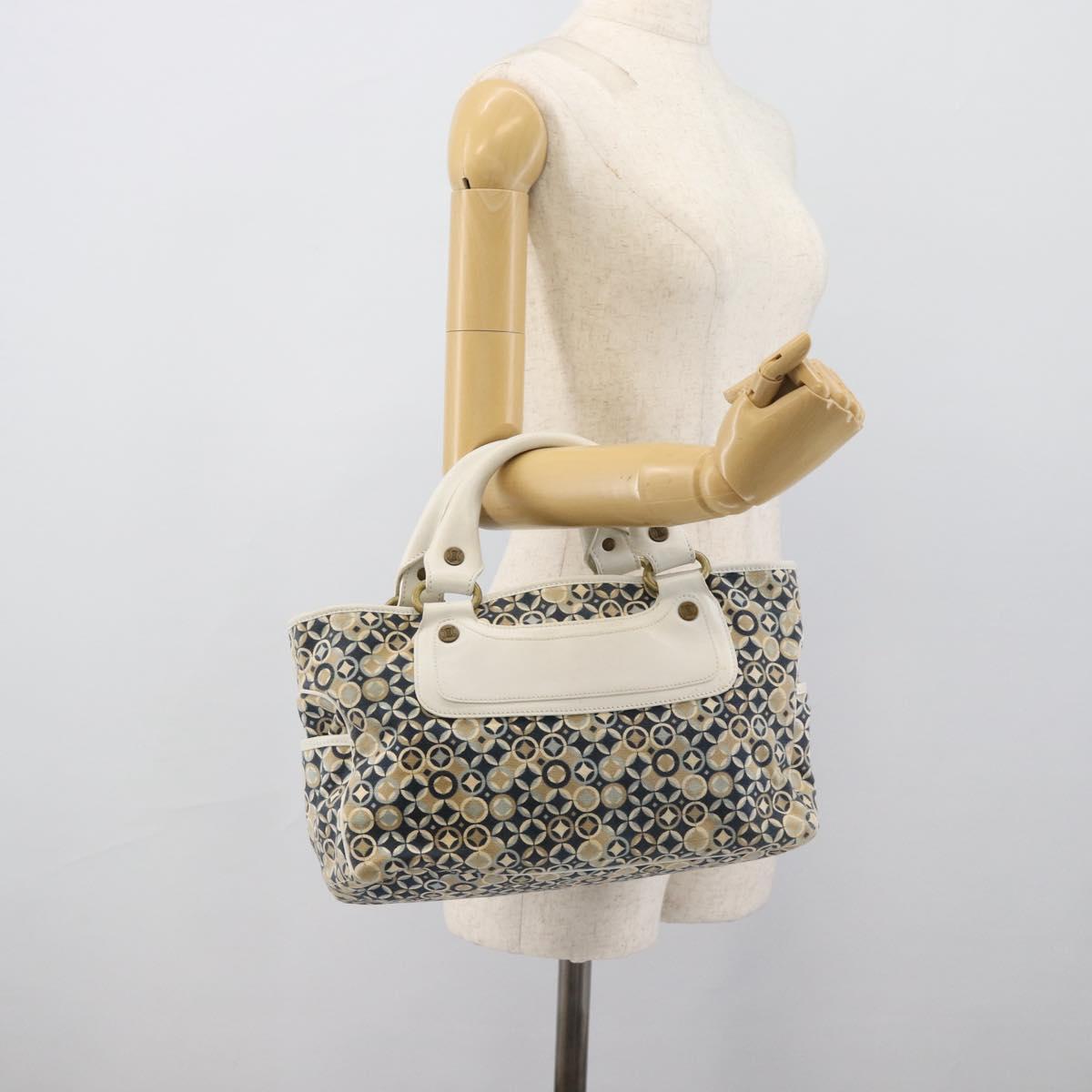 CELINE Boogie Bag Canvas Navy Gold Auth BA14159