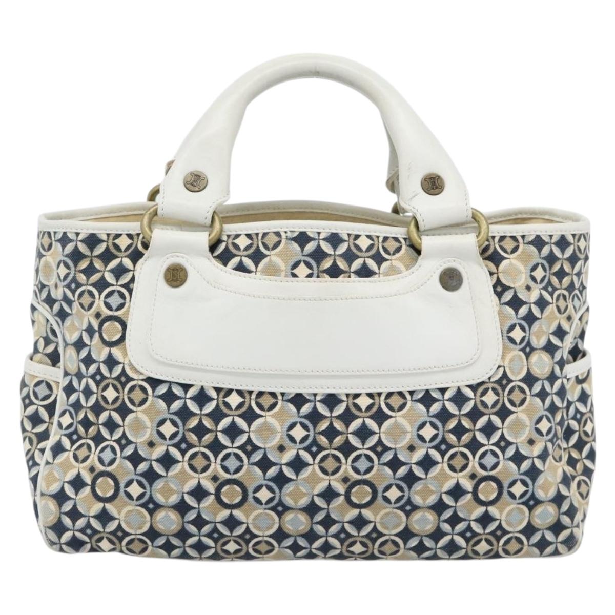 CELINE Boogie Bag Canvas Navy Gold Auth BA14159