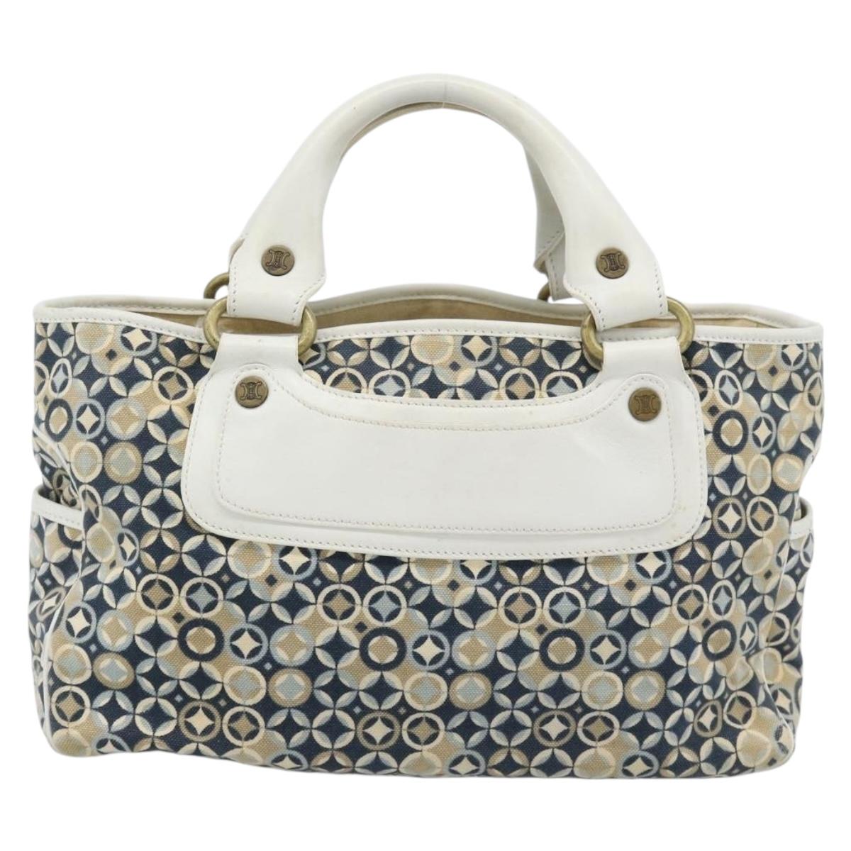 CELINE Boogie Bag Canvas Navy Gold Auth BA14159