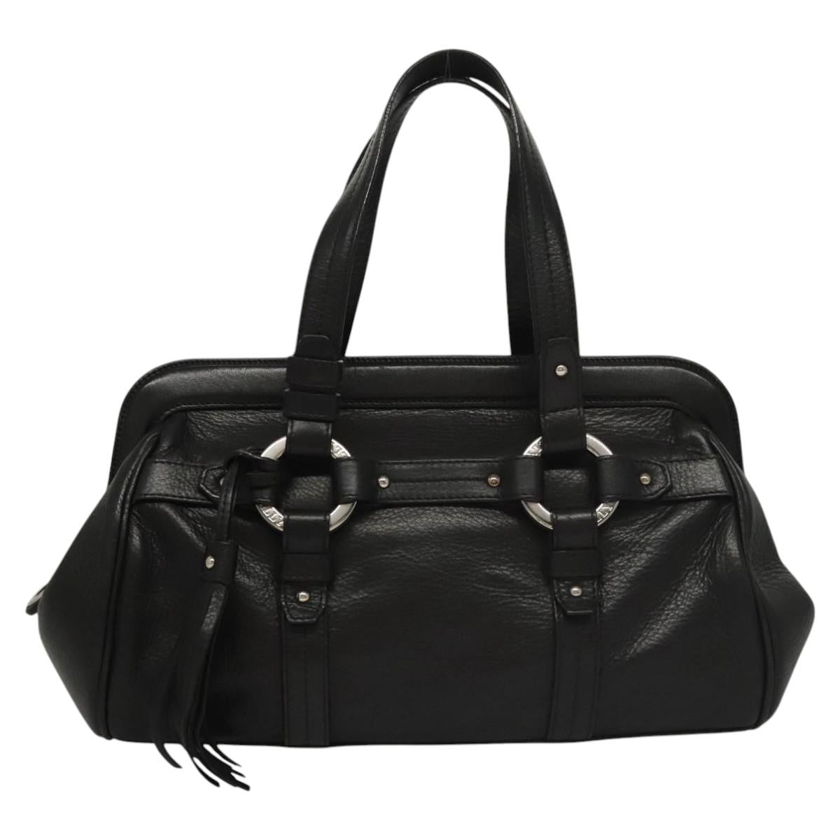 BALLY Hand Bag Leather Black Gold Auth BA1416