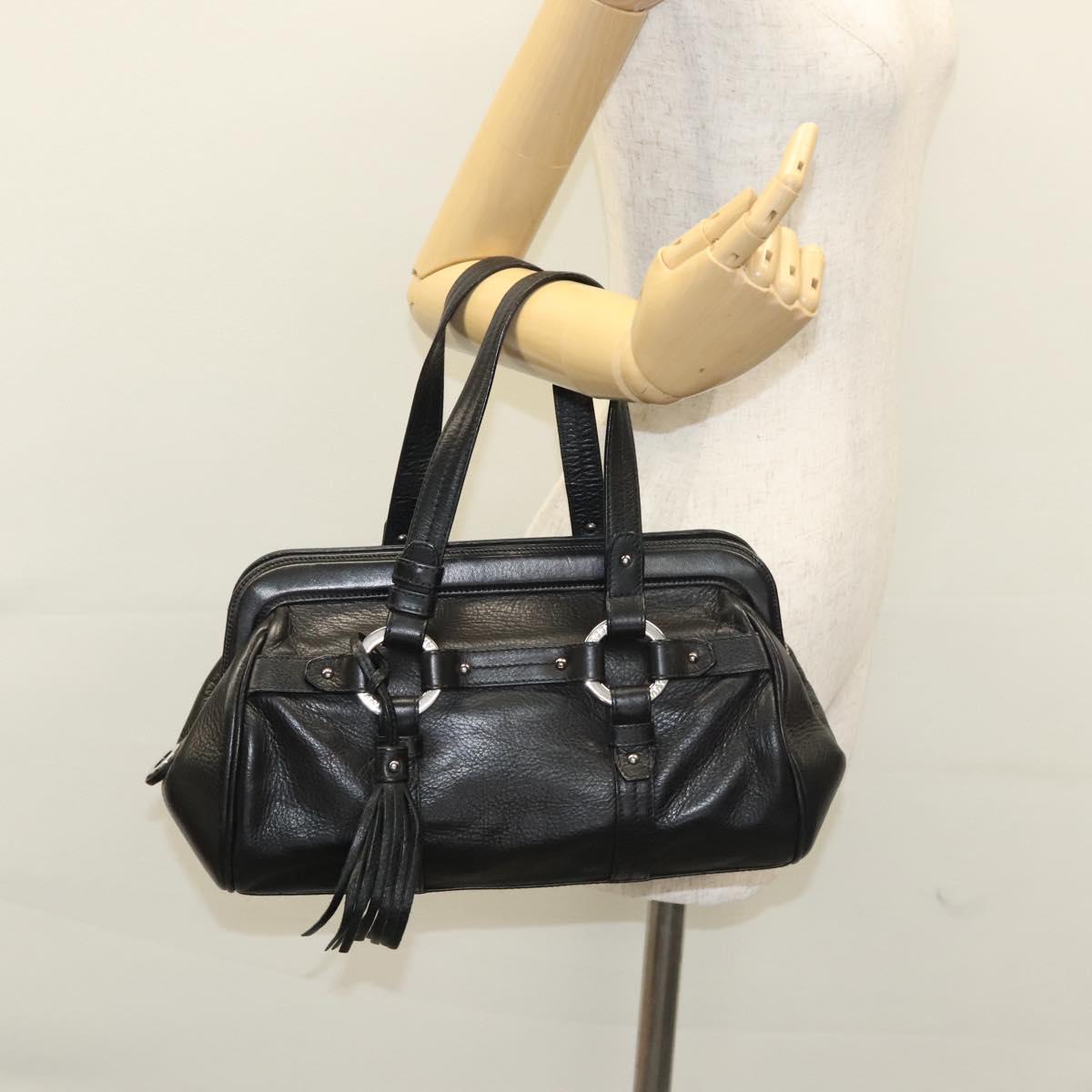 BALLY Hand Bag Leather Black Gold Auth BA1416