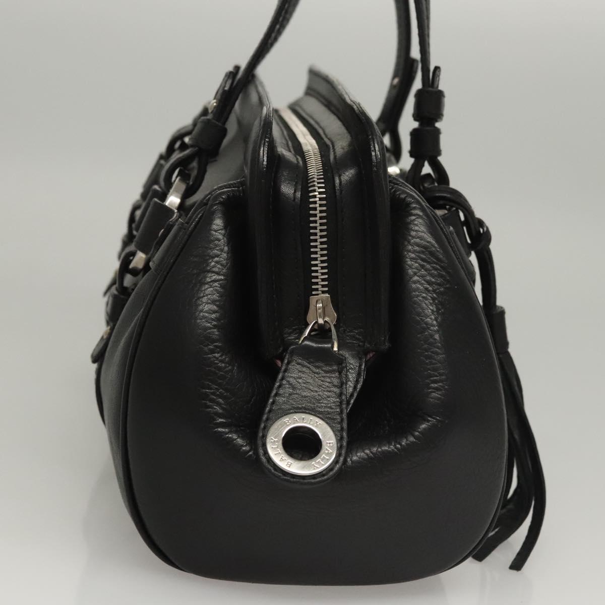 BALLY Hand Bag Leather Black Gold Auth BA1416