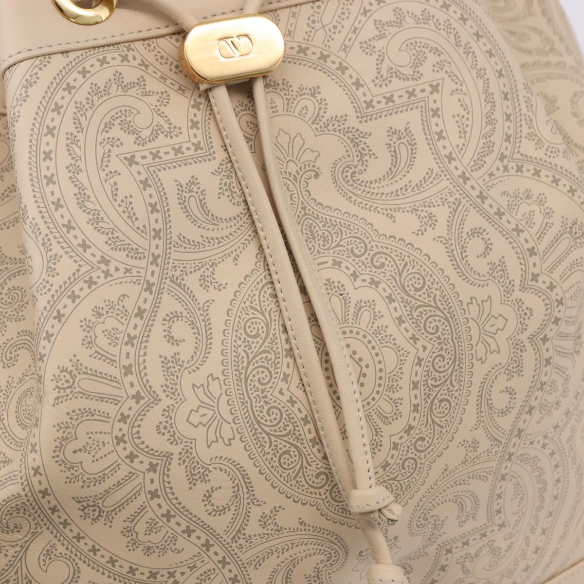 VALENTINO Drawstring Shoulder Bag Leather Ivory Auth BA14162V