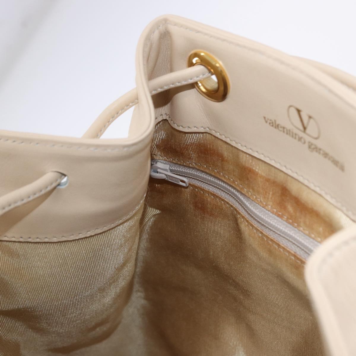 VALENTINO Drawstring Shoulder Bag Leather Ivory Auth BA14162V