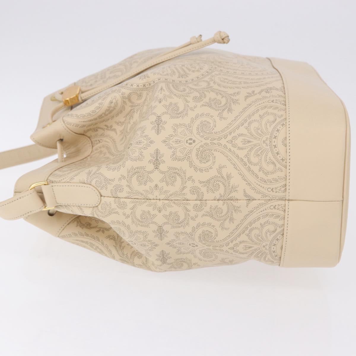 VALENTINO Drawstring Shoulder Bag Leather Ivory Auth BA14162V