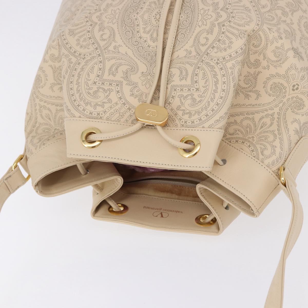 VALENTINO Drawstring Shoulder Bag Leather Ivory Auth BA14162V