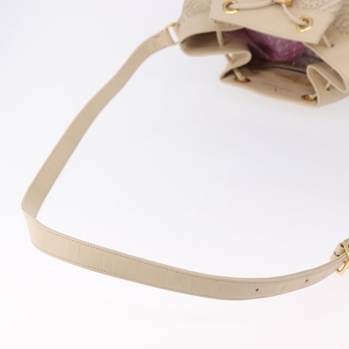 VALENTINO Drawstring Shoulder Bag Leather Ivory Auth BA14162V