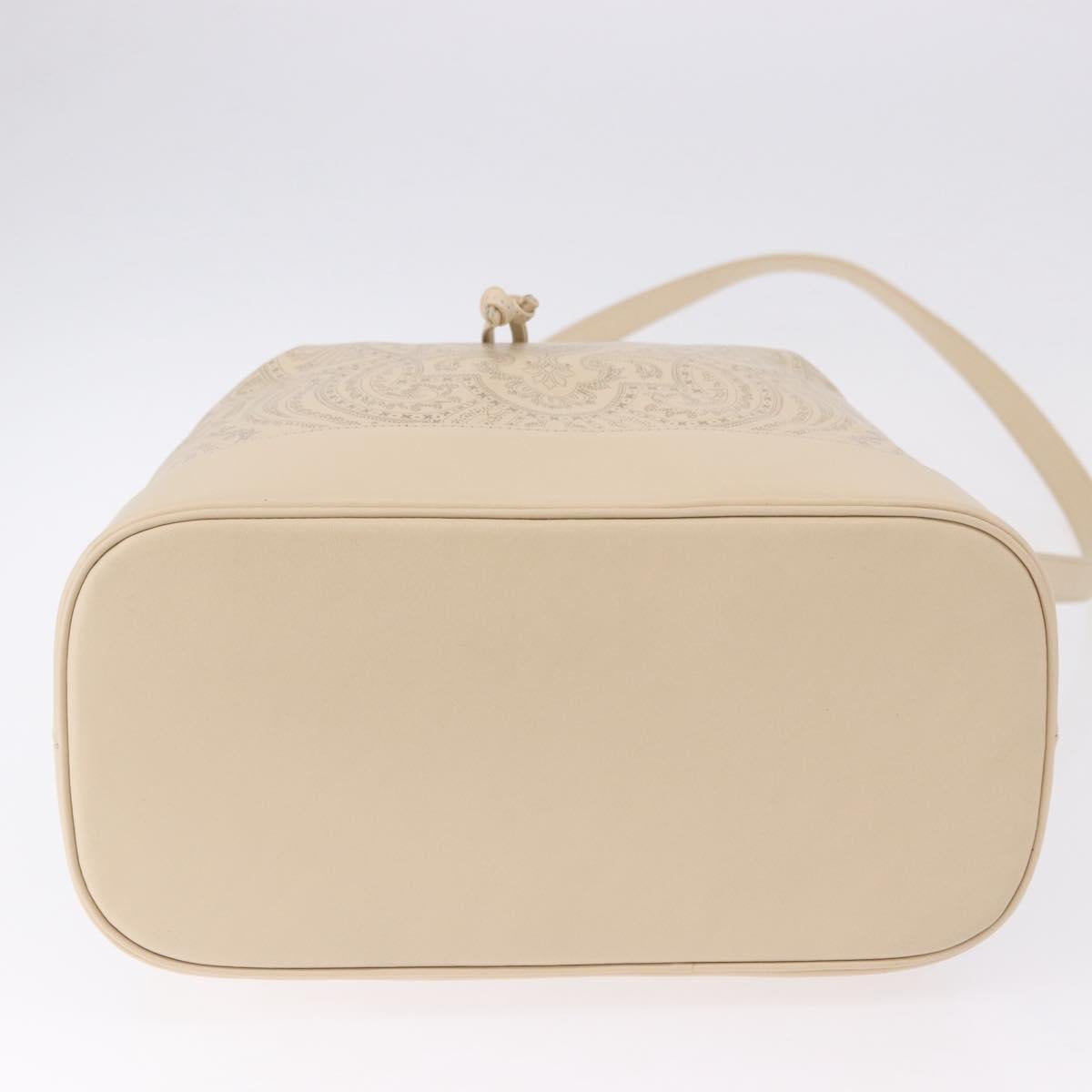 VALENTINO Drawstring Shoulder Bag Leather Ivory Auth BA14162V