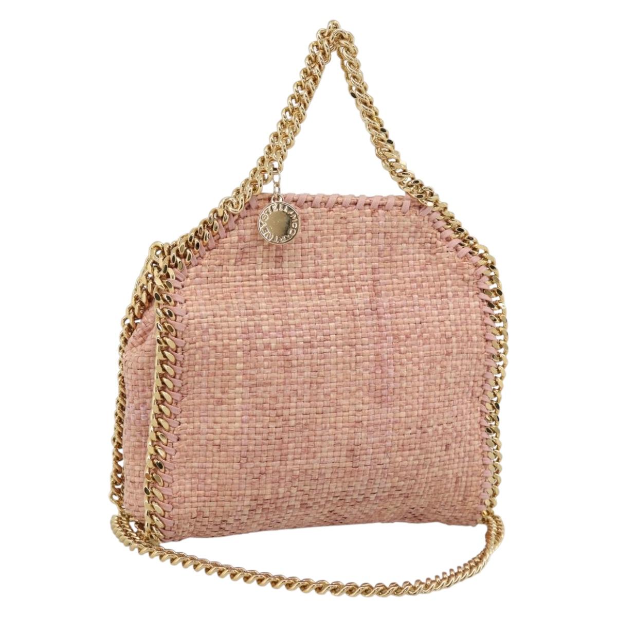 Stella MacCartney Raffia Falabella Chain Shoulder Bag Pink Gold Auth BA14163V