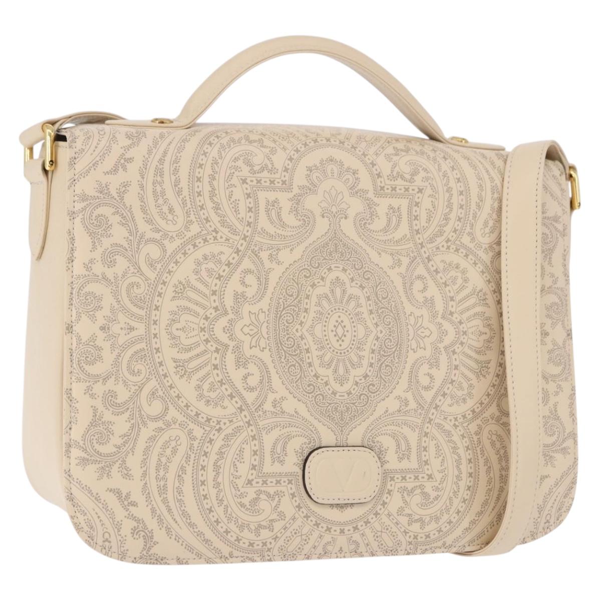 VALENTINO Shoulder Bag Leather 2way Ivory Gold Tone Auth BA14166V