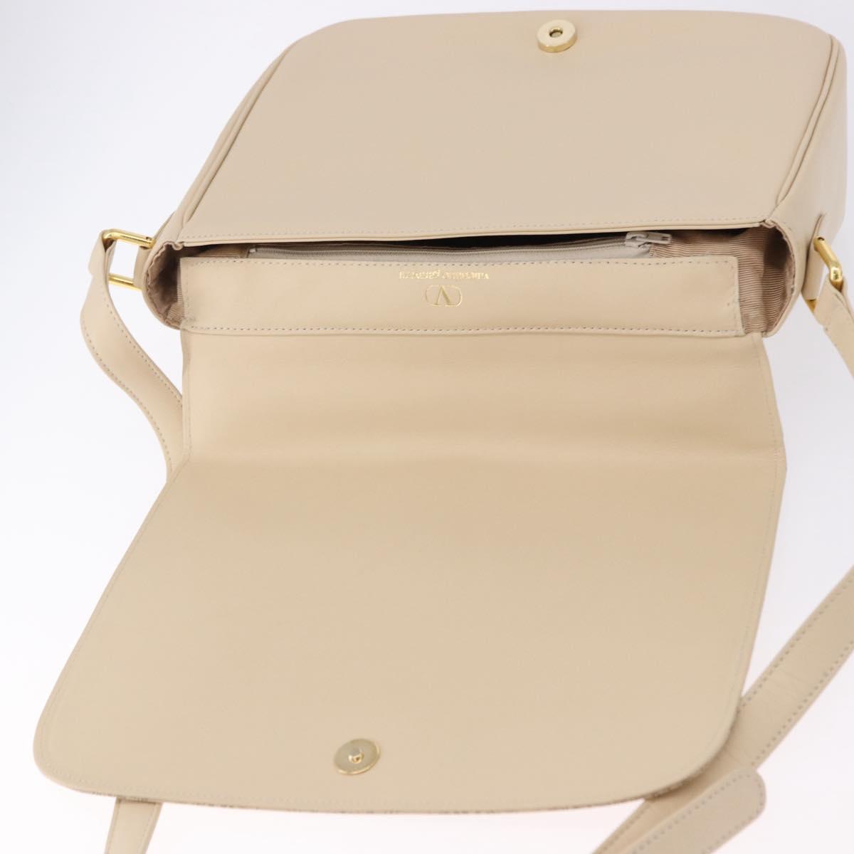 VALENTINO Shoulder Bag Leather 2way Ivory Gold Tone Auth BA14166V