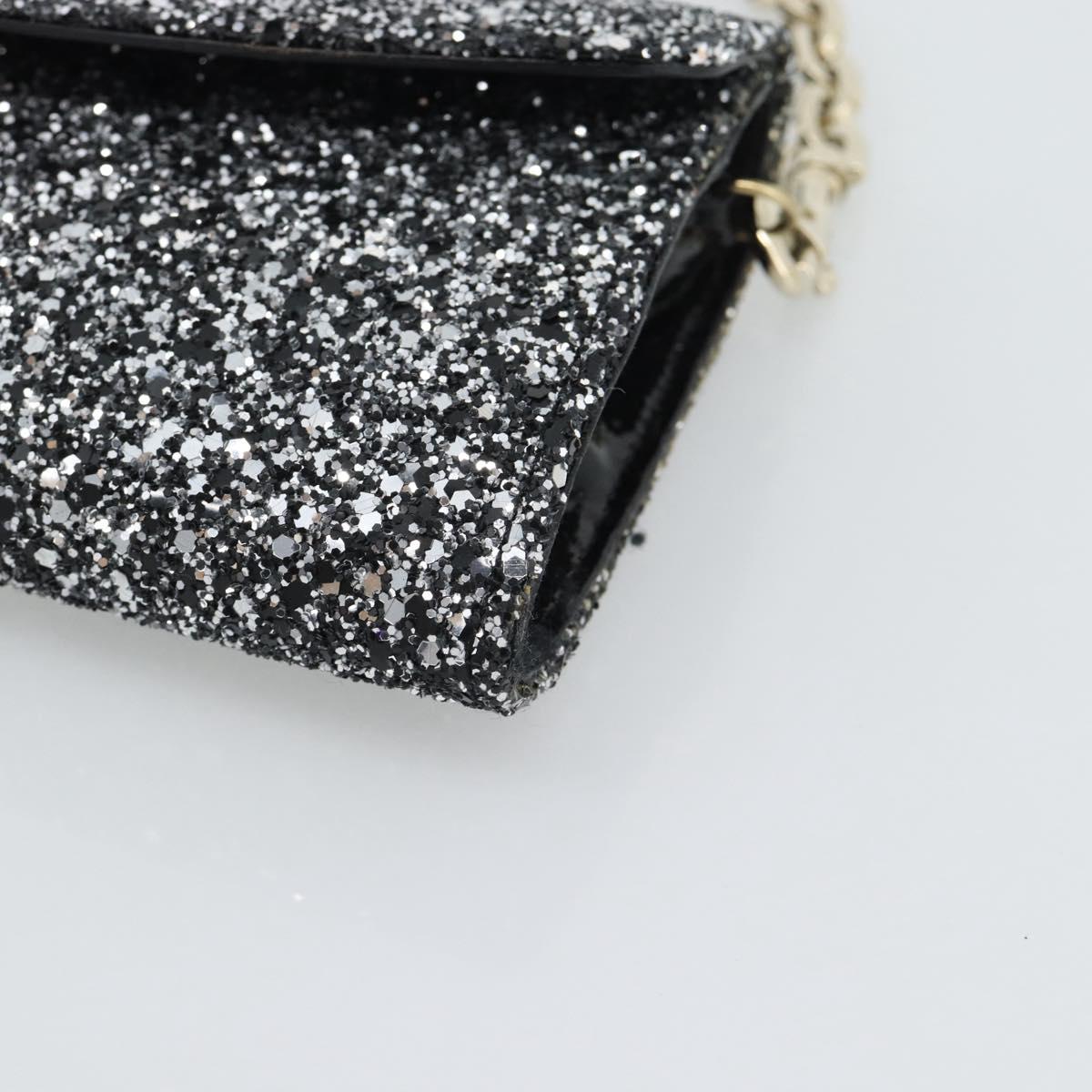 Jimmy Choo Glitter Chain Hand Bag Sequin Black Gold Tone Auth BA14167
