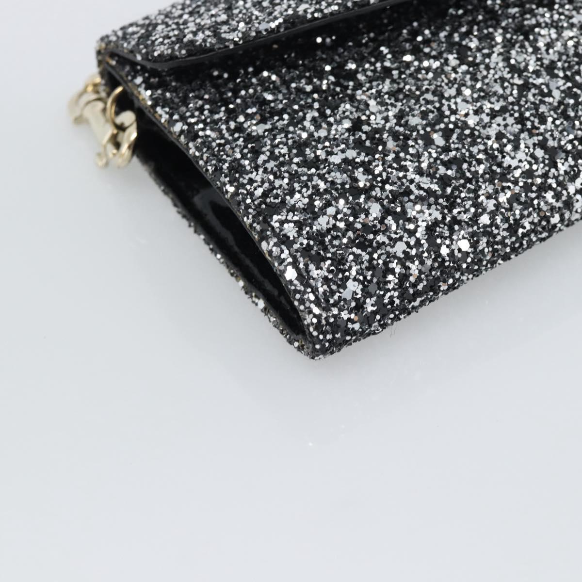 Jimmy Choo Glitter Chain Hand Bag Sequin Black Gold Tone Auth BA14167