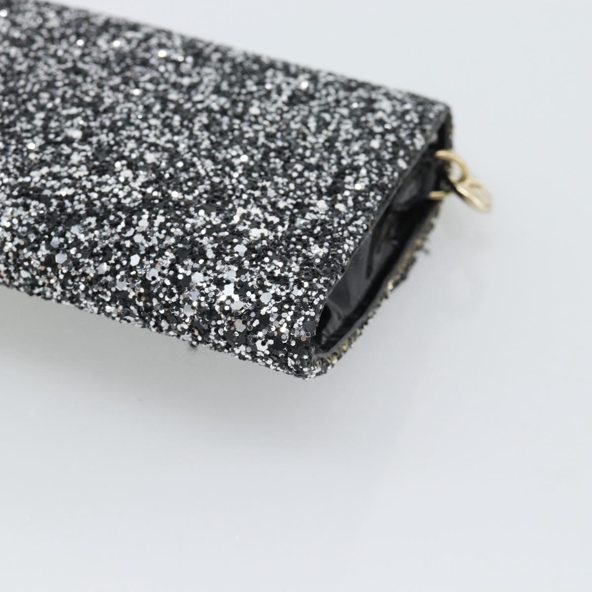 Jimmy Choo Glitter Chain Hand Bag Sequin Black Gold Tone Auth BA14167
