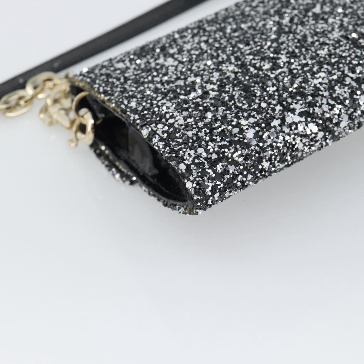 Jimmy Choo Glitter Chain Hand Bag Sequin Black Gold Tone Auth BA14167