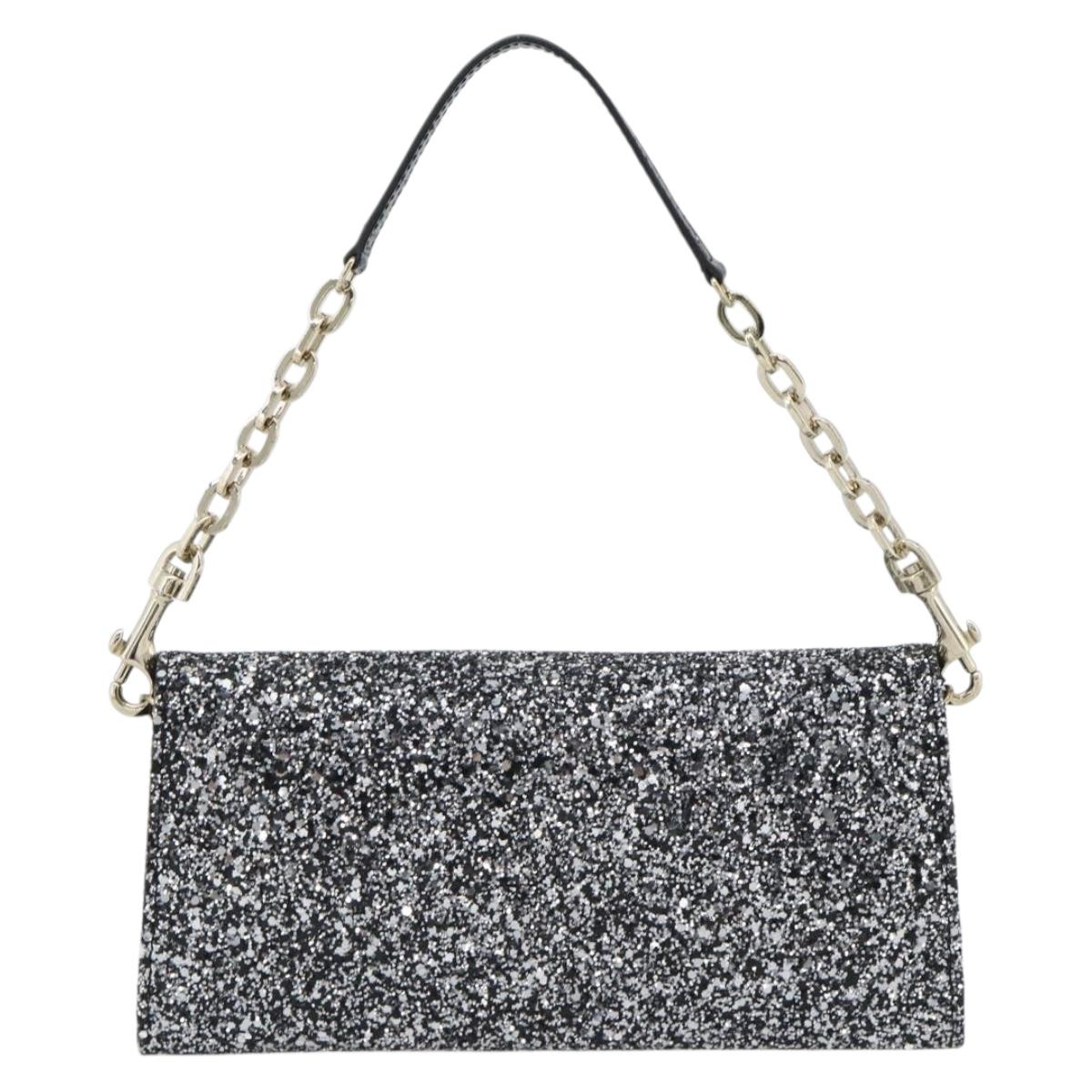 Jimmy Choo Glitter Chain Hand Bag Sequin Black Gold Tone Auth BA14167