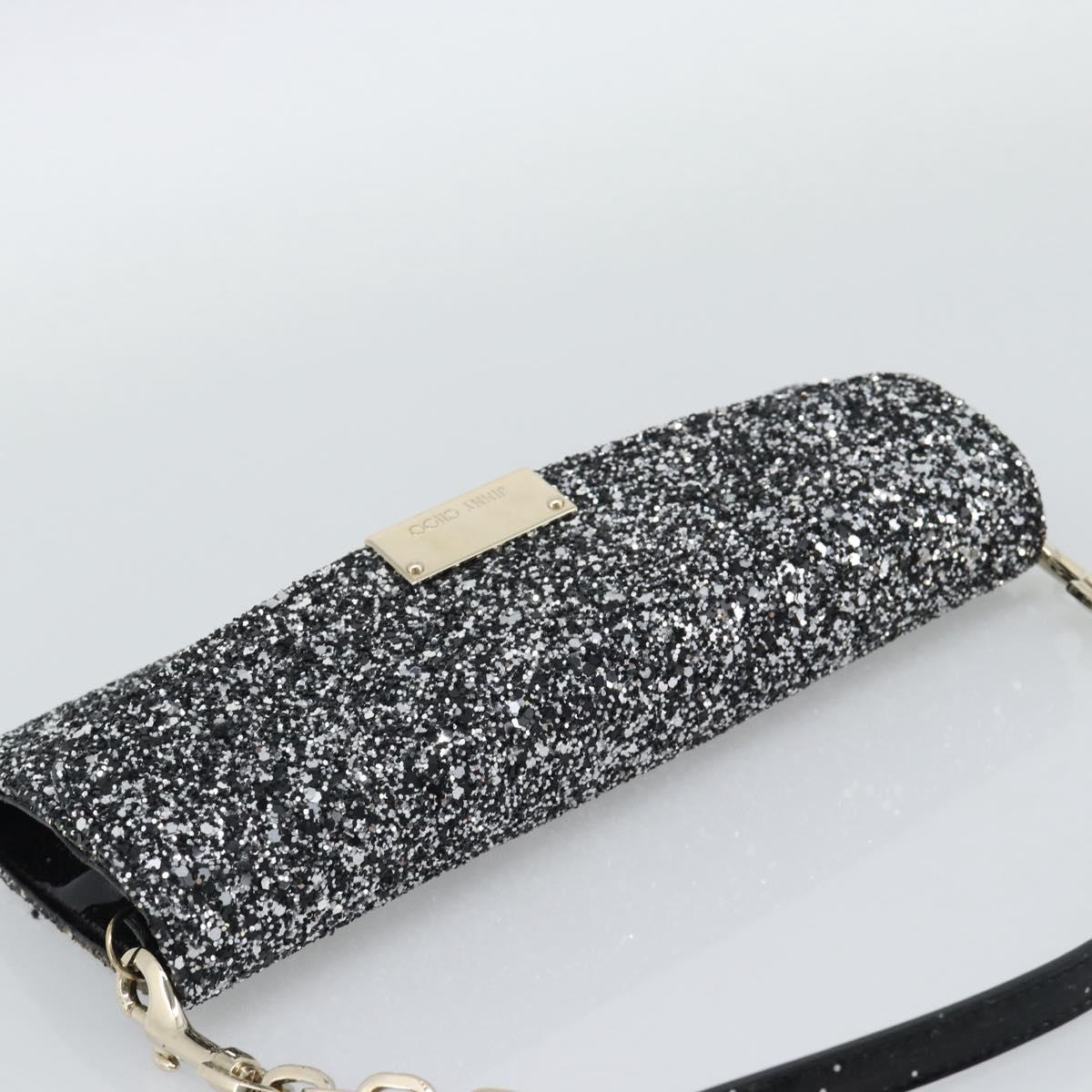 Jimmy Choo Glitter Chain Hand Bag Sequin Black Gold Tone Auth BA14167