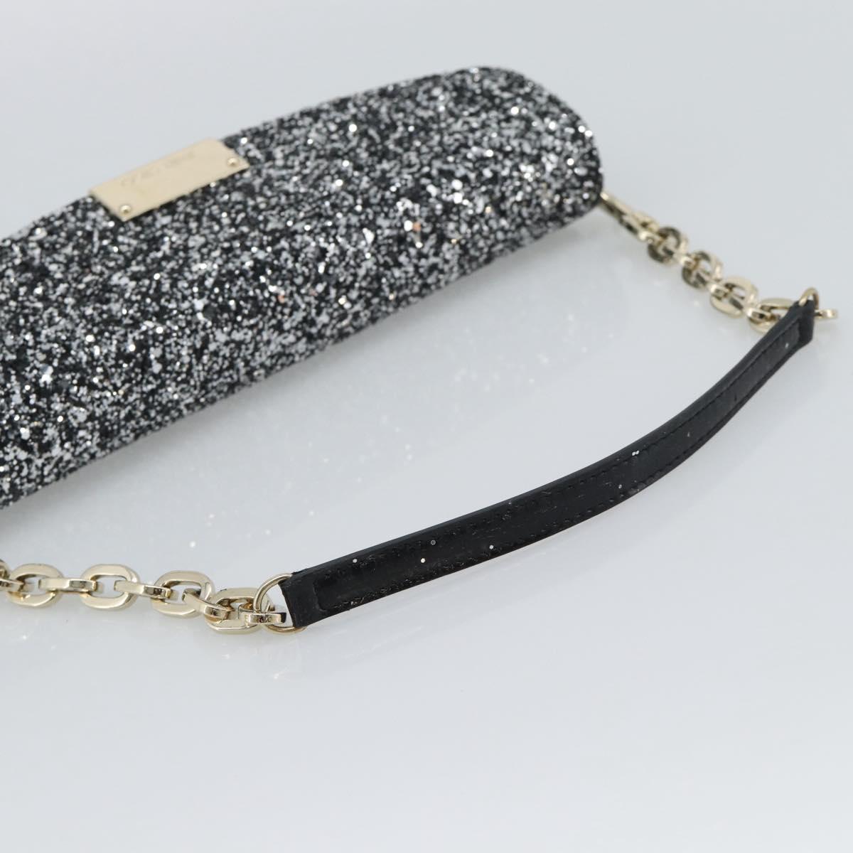 Jimmy Choo Glitter Chain Hand Bag Sequin Black Gold Tone Auth BA14167